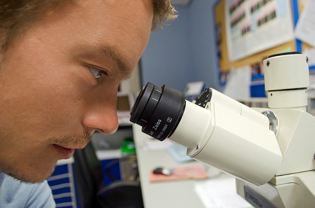 Tumore, un ricercatore a lavoro guarda nel microscopio